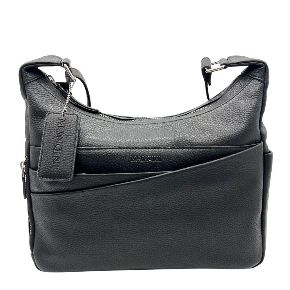 Mancini Black Pebbled Leather June Crossbody Bag